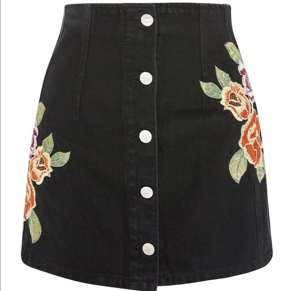 Black Denim Floral Skirt